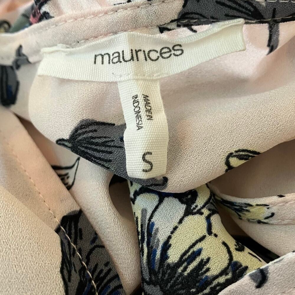 Maurices Womens Lt. Pink Floral Ruffle Neck W/ Crochet Details Blouse | Size S - Picture 12 of 13